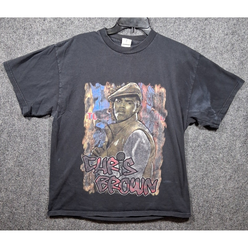 Chris Brown Vintage Graphic T-Shirt Delta Pro Weight Black Large Music Rap Tee